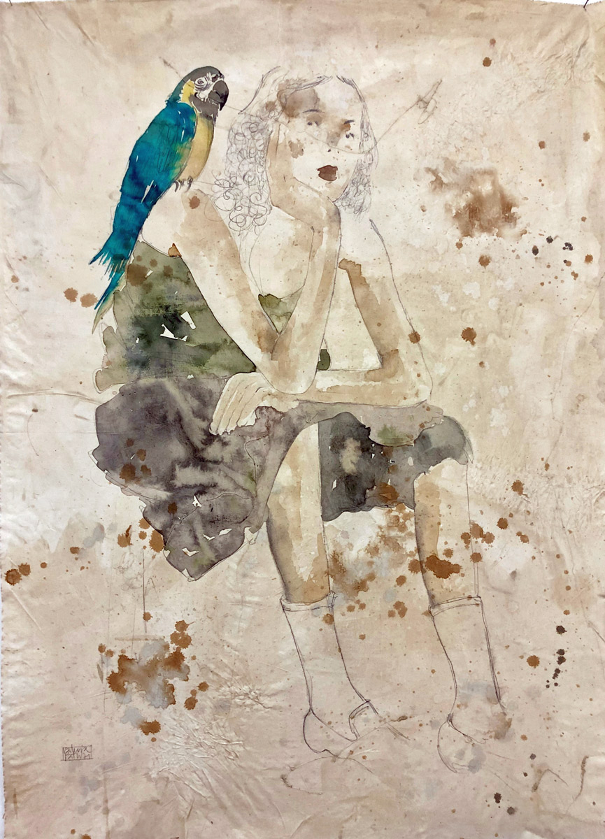 GIRL WITH PARROT by the artist Valeria Patrizi