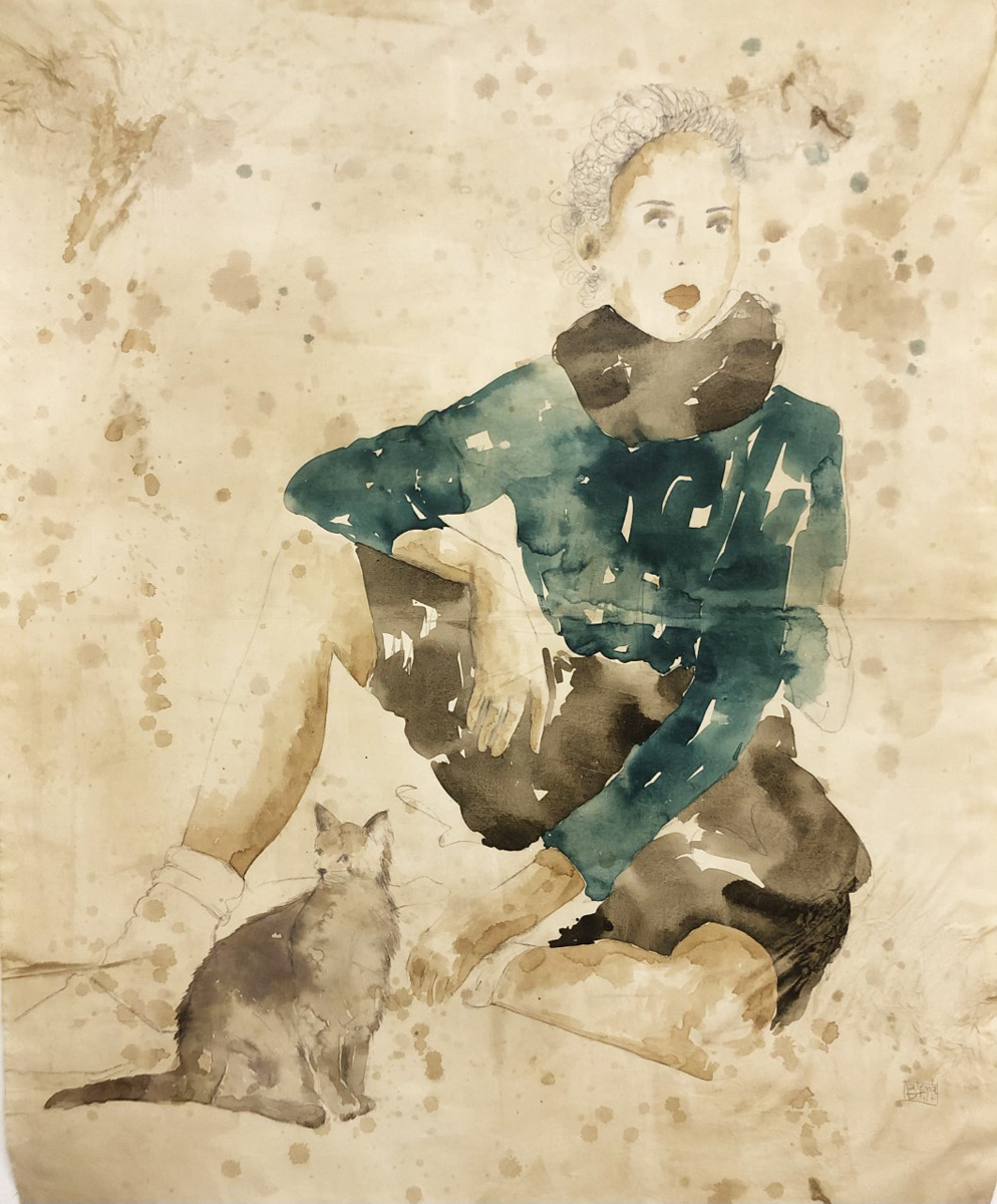 GIRL WITH THE CAT dell'artista Valeria Patrizi